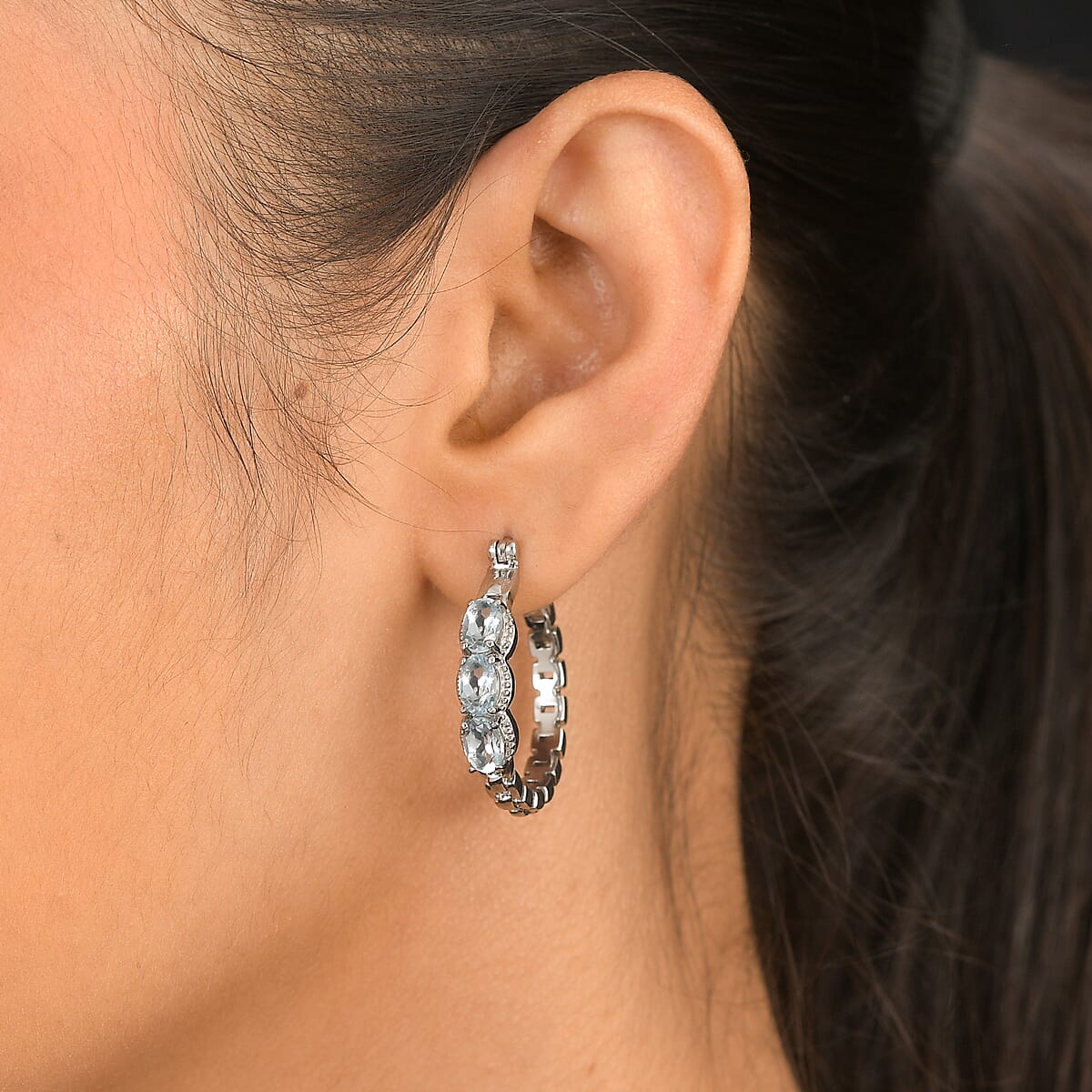 EverTrue Sky Blue Topaz 4.35 ctw Earrings in Stainless Steel image number 2