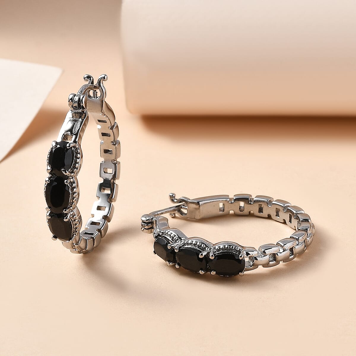 EverTrue Thai Black Spinel 3.60 ctw Earrings in Stainless Steel image number 1