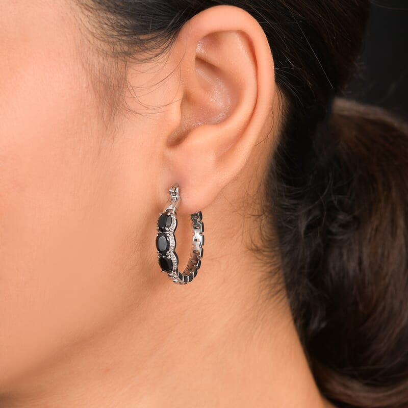 EverTrue Thai Black Spinel 3.60 ctw Earrings in Stainless Steel