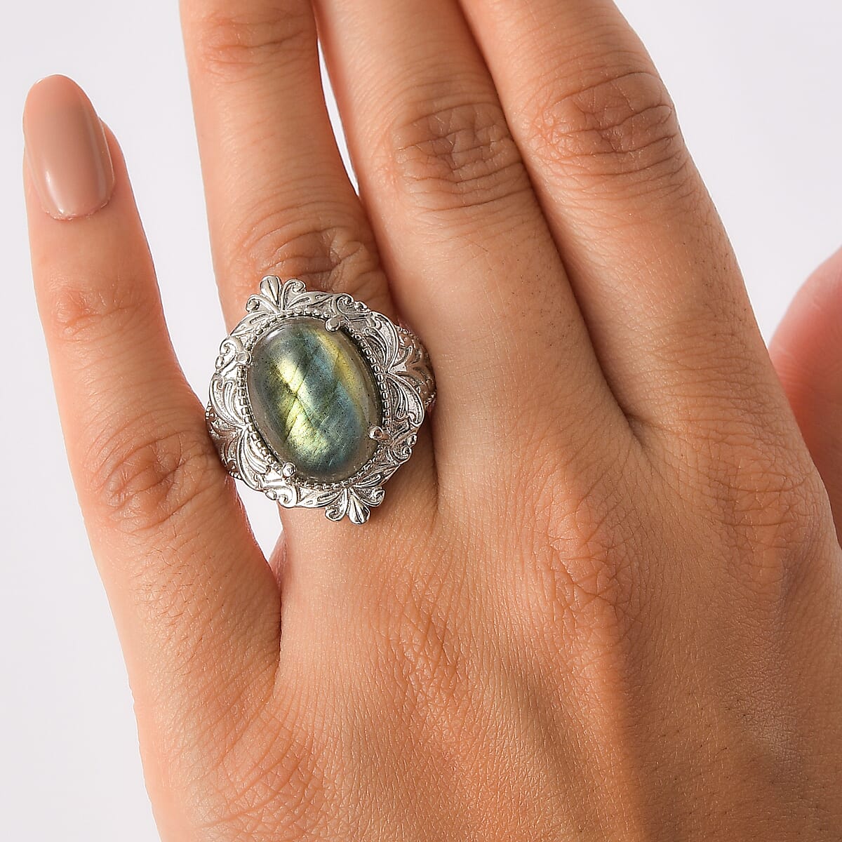 EverTrue Malagasy Labradorite 11.10 ctw Ring in Stainless Steel (Size 10.0) image number 2