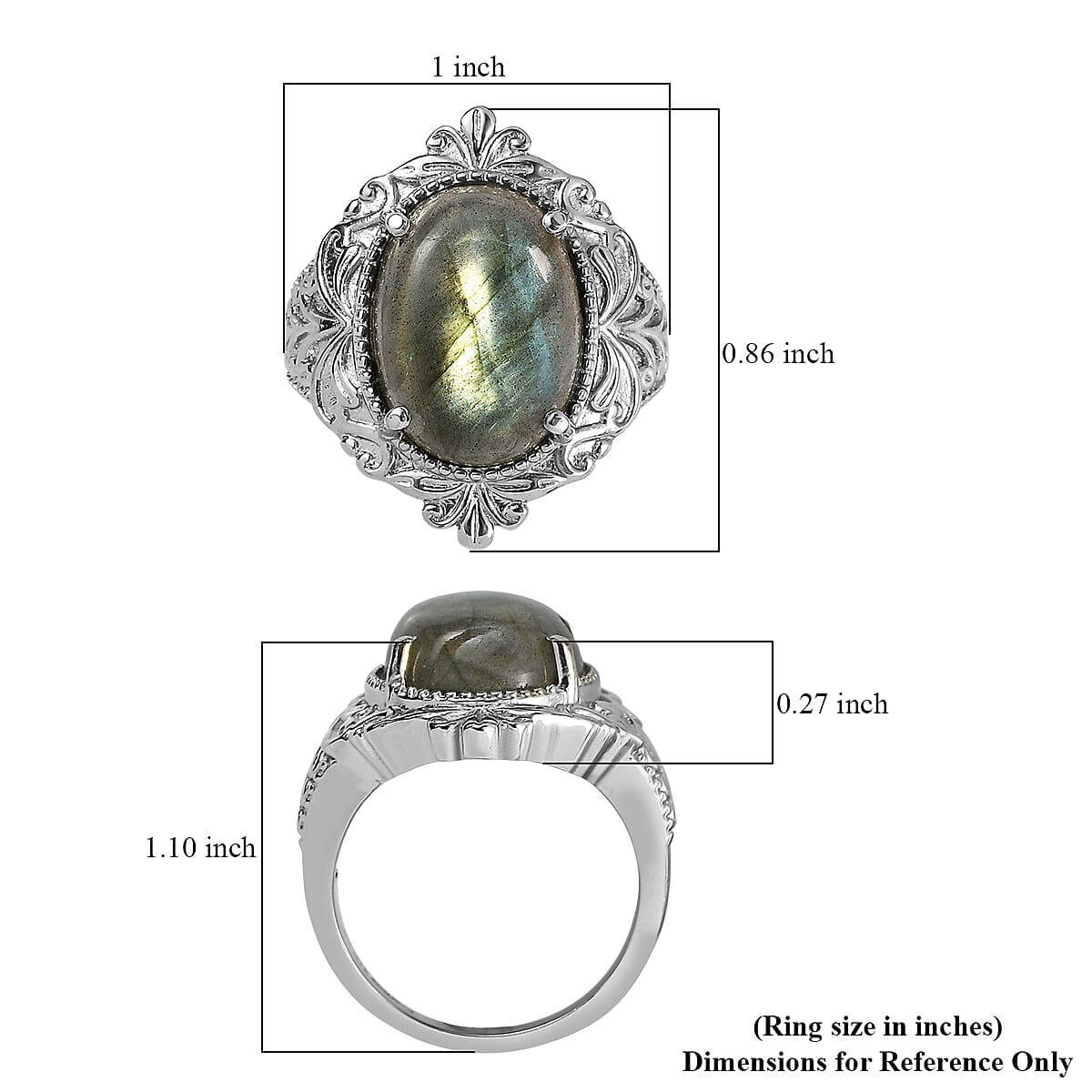 EverTrue Malagasy Labradorite 11.10 ctw Ring in Stainless Steel (Size 10.0) image number 5