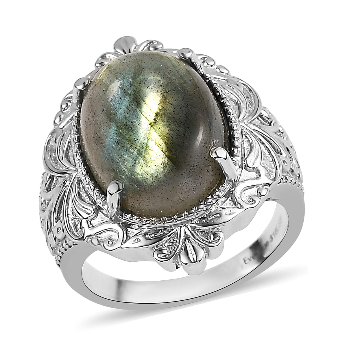 EverTrue Malagasy Labradorite 11.10 ctw Ring in Stainless Steel (Size 7.0)