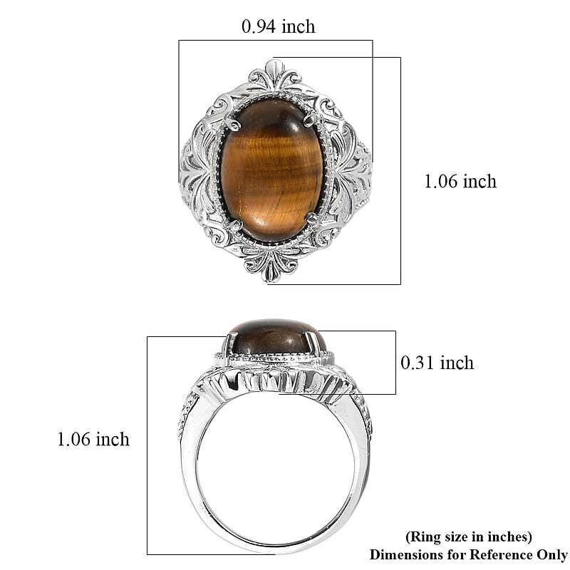 EverTrue Tigers Eye 10.00 ctw Ring in Stainless Steel (Size 6.0)