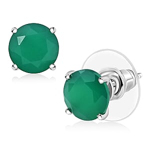 D'Joy Verde Onyx 3.60 ctw Solitaire Stud Earrings in Rhodium Over Sterling Silver