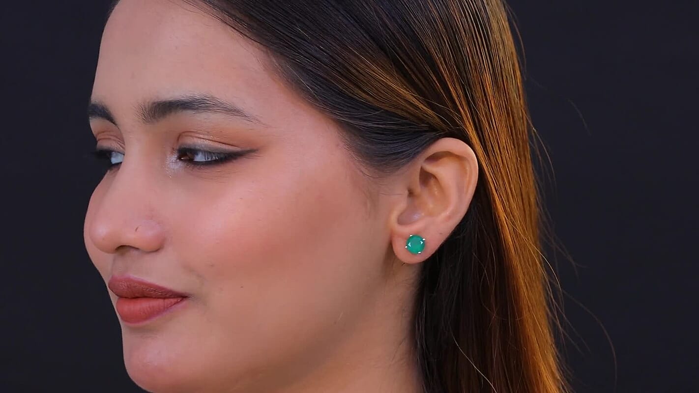 D'Joy Green Onyx Solitaire Stud Earrings in Rhodium Over Sterling Silver 3.60 ctw