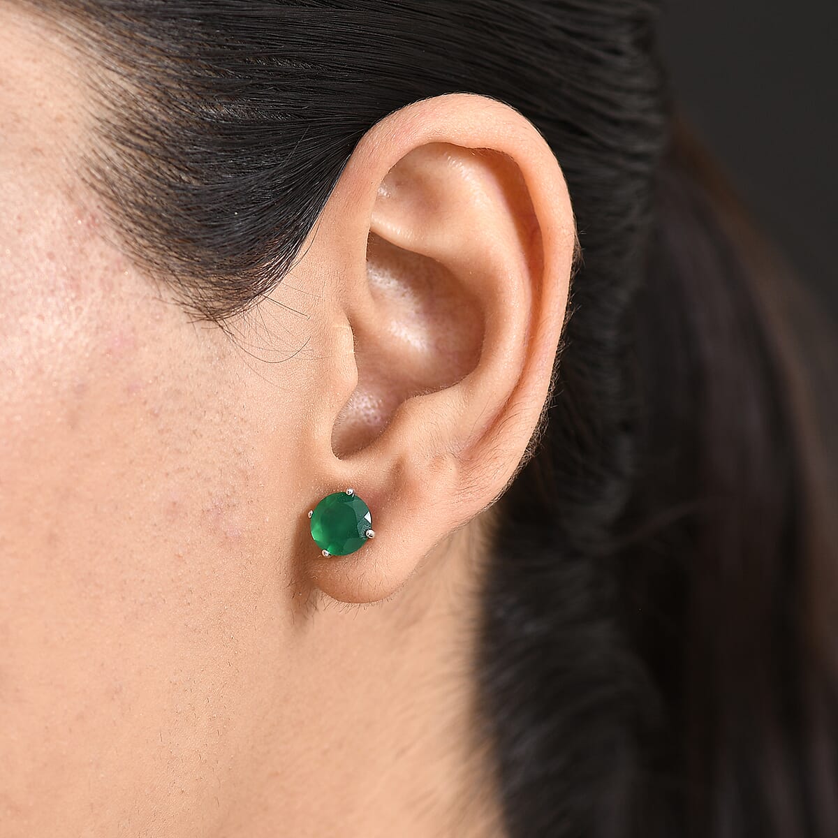 D'Joy Verde Onyx 3.60 ctw Solitaire Stud Earrings in Rhodium Over Sterling Silver image number 2