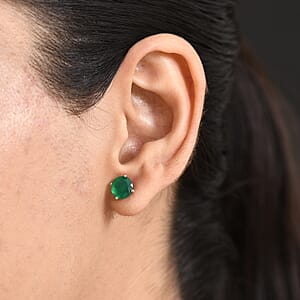 D'Joy Verde Onyx 3.60 ctw Solitaire Stud Earrings in Rhodium Over Sterling Silver