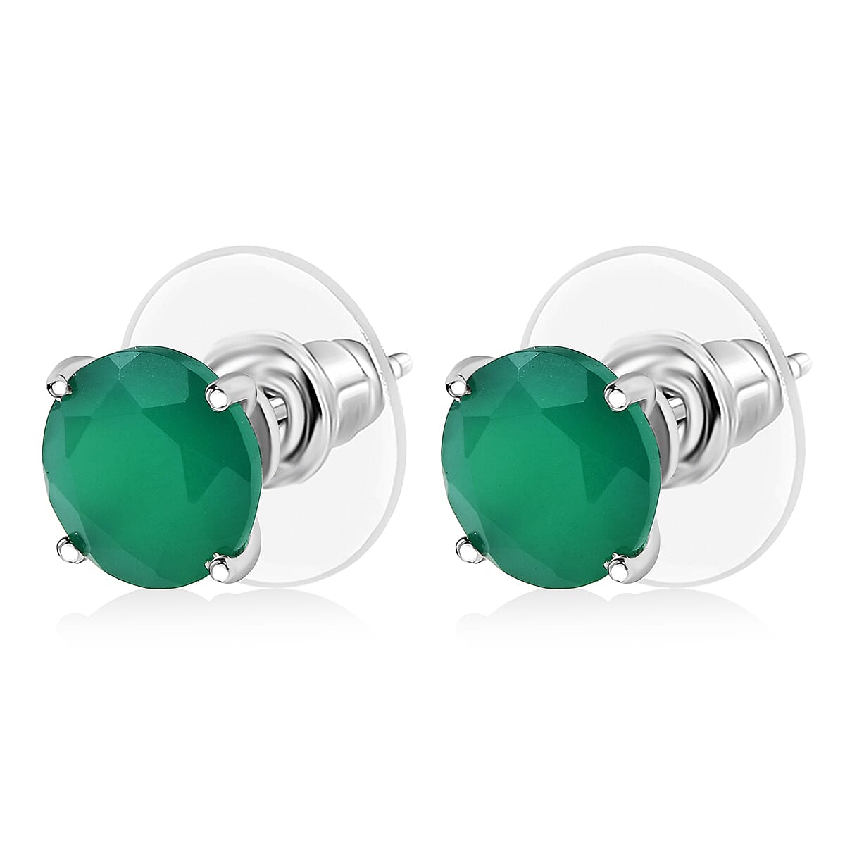 D'Joy Verde Onyx 3.60 ctw Solitaire Stud Earrings in Rhodium Over Sterling Silver image number 3
