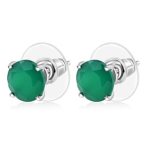 D'Joy Verde Onyx 3.60 ctw Solitaire Stud Earrings in Rhodium Over Sterling Silver