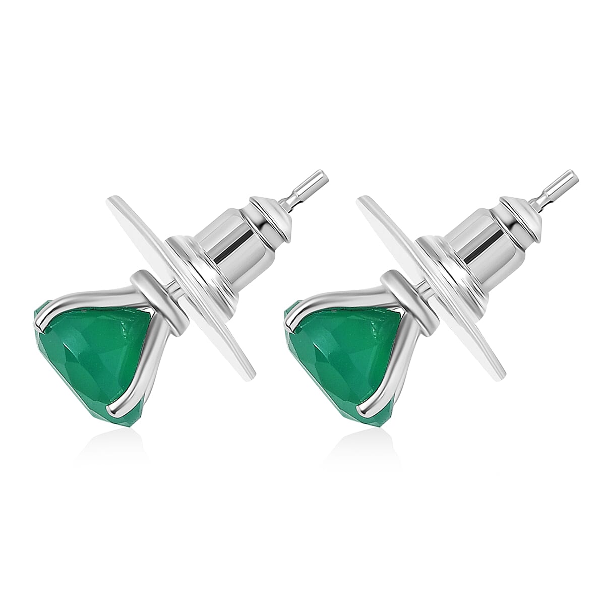 D'Joy Verde Onyx 3.60 ctw Solitaire Stud Earrings in Rhodium Over Sterling Silver