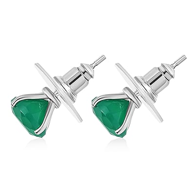 D'Joy Verde Onyx 3.60 ctw Solitaire Stud Earrings in Rhodium Over Sterling Silver