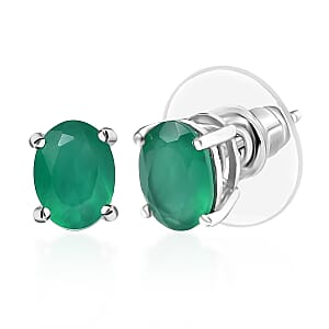 D'Joy Verde Onyx 2.20 ctw Solitaire Stud Earrings in Rhodium Over Sterling Silver