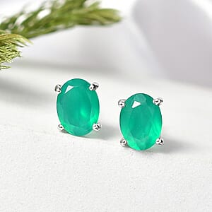 D'Joy Verde Onyx 2.20 ctw Solitaire Stud Earrings in Rhodium Over Sterling Silver