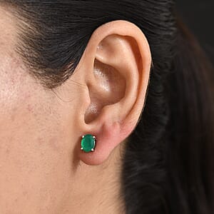 D'Joy Verde Onyx 2.20 ctw Solitaire Stud Earrings in Rhodium Over Sterling Silver