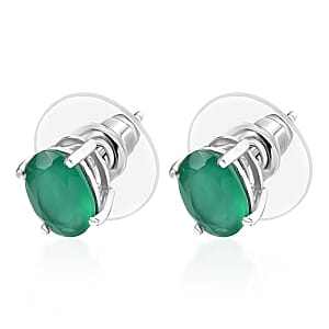 D'Joy Verde Onyx 2.20 ctw Solitaire Stud Earrings in Rhodium Over Sterling Silver