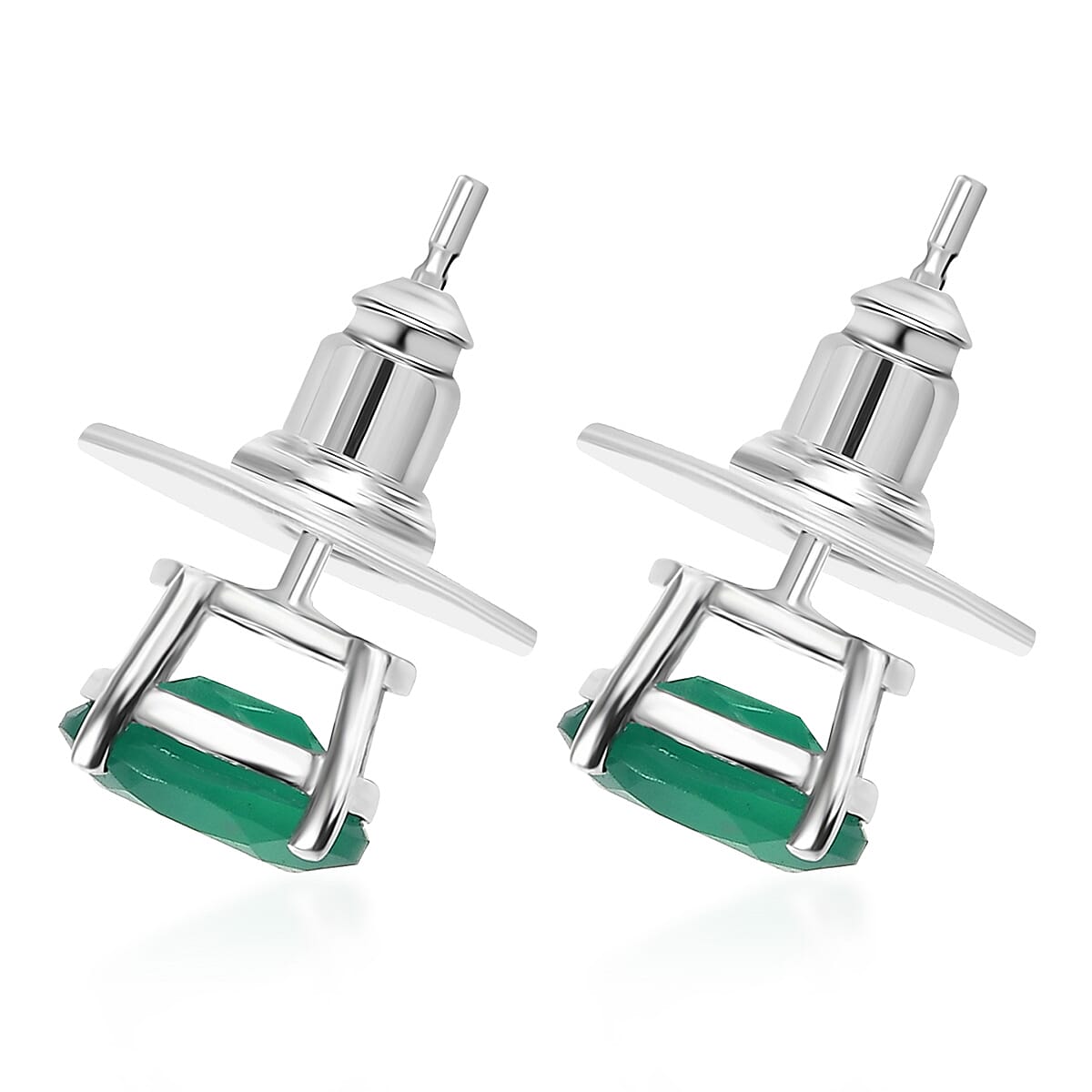 D'Joy Verde Onyx 2.20 ctw Solitaire Stud Earrings in Rhodium Over Sterling Silver image number 4
