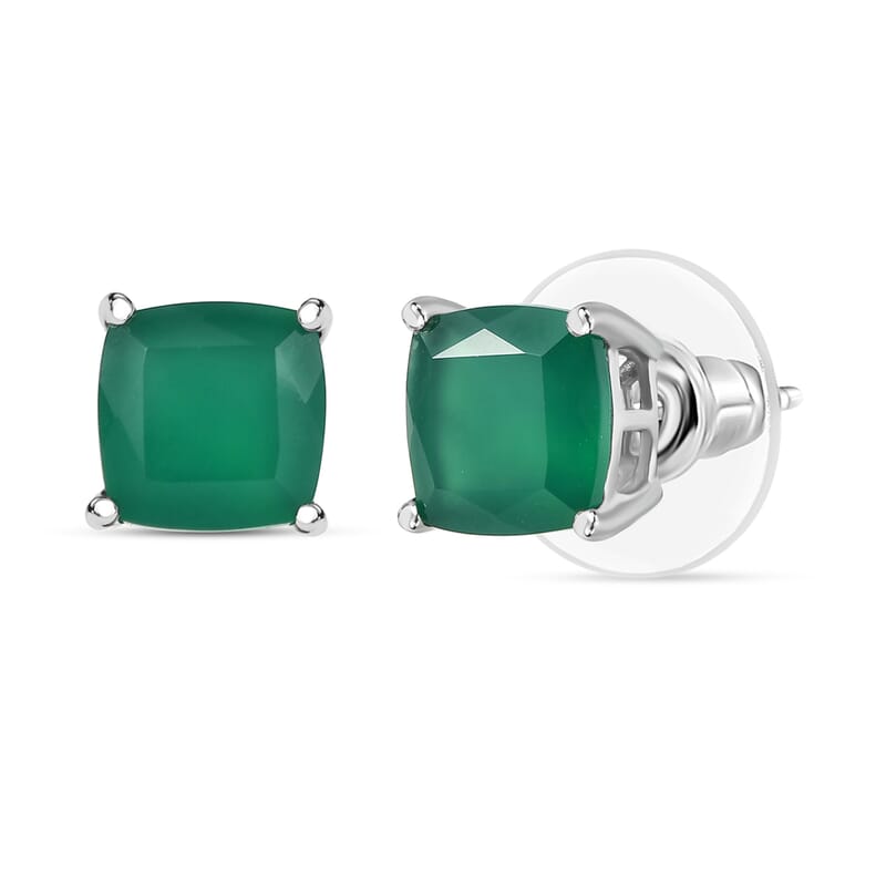 D'Joy Verde Onyx 4.10 ctw Solitaire Stud Earrings in Rhodium Over Sterling Silver
