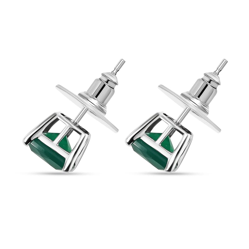 D'Joy Verde Onyx 4.10 ctw Solitaire Stud Earrings in Rhodium Over Sterling Silver