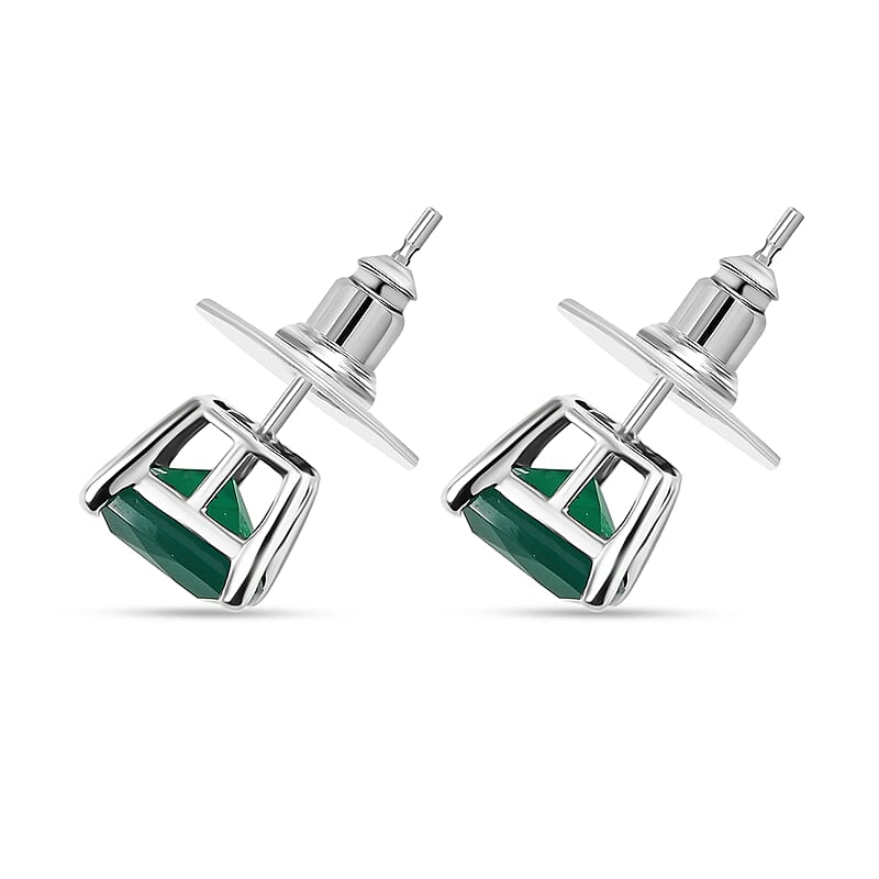 D'Joy Verde Onyx 4.10 ctw Solitaire Stud Earrings in Rhodium Over Sterling Silver