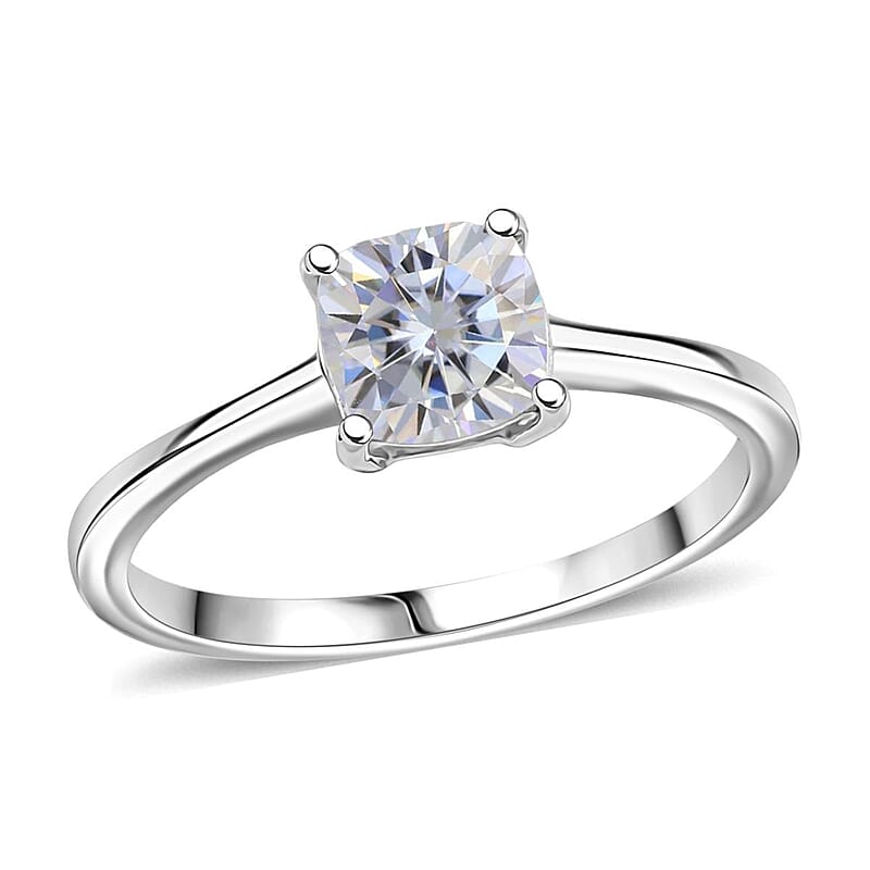 D'Joy Moissanite 1.00 ctw Solitaire Ring in Platinum Over Sterling Silver (Size 10.0)