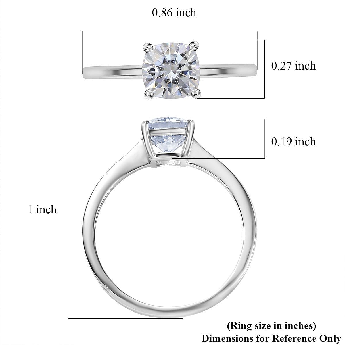D'Joy Moissanite 1.00 ctw Solitaire Ring in Platinum Over Sterling Silver (Size 10.0) image number 5