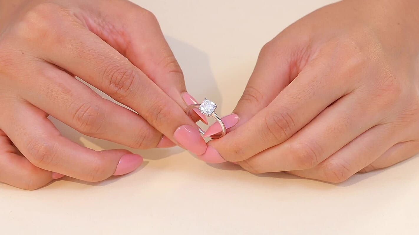 D'Joy Moissanite (Cush 6x6mm) Solitaire Ring in Platinum Over Sterling Silver (Size 10.0) 1.00 ctw