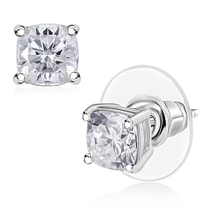 D'Joy Moissanite 2.00 ctw Solitaire Stud Earrings in Platinum Over Sterling Silver