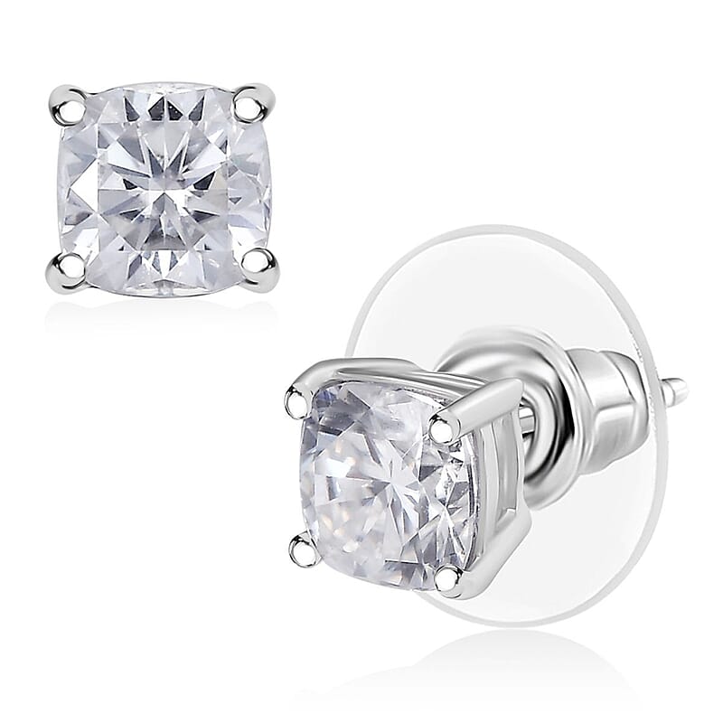 D'Joy Moissanite 2.00 ctw Solitaire Stud Earrings in Platinum Over Sterling Silver