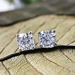 D'Joy Moissanite 2.00 ctw Solitaire Stud Earrings in Platinum Over Sterling Silver