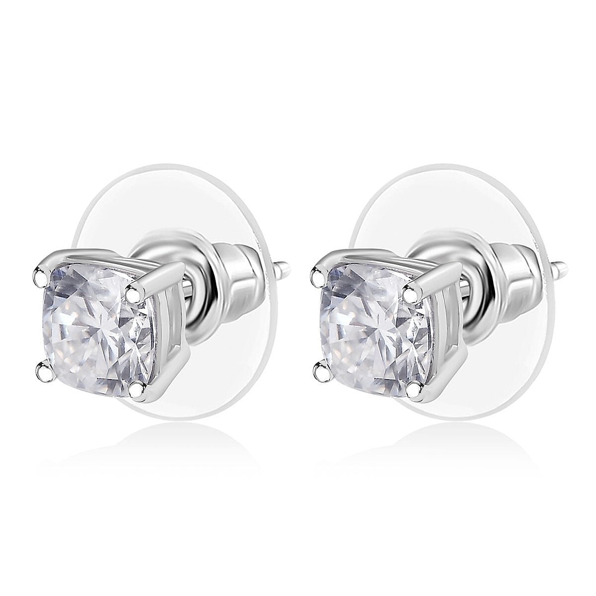 D'Joy Moissanite 2.00 ctw Solitaire Stud Earrings in Platinum Over Sterling Silver image number 3