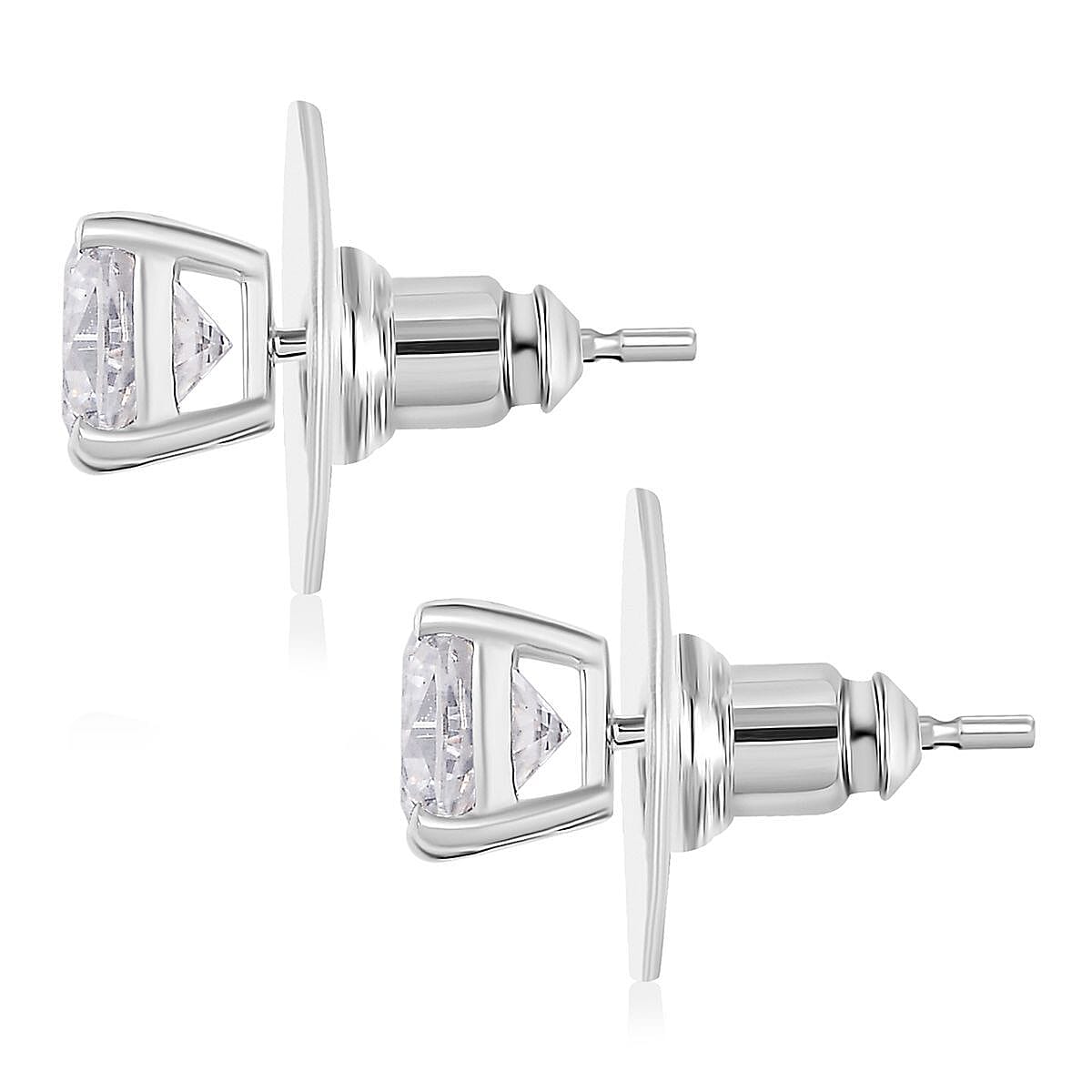 D'Joy Moissanite 2.00 ctw Solitaire Stud Earrings in Platinum Over Sterling Silver image number 4
