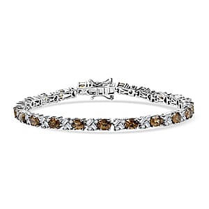 D'Joy Golden Turkizite and Moissanite 9.30 ctw Bracelet in Rhodium Over Sterling Silver (7.25 In)