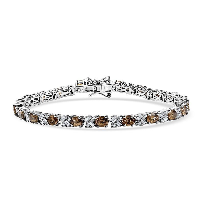 D'Joy Golden Turkizite and Moissanite 9.30 ctw Bracelet in Rhodium Over Sterling Silver (7.25 In)