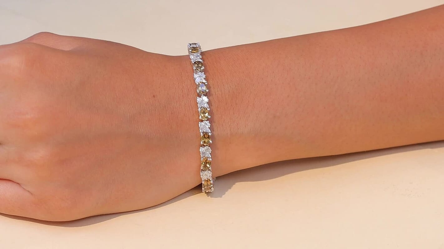 D'Joy Golden Turkizite, Moissanite Bracelet in Rhodium Over Sterling Silver (7.25 In) 9.30 ctw