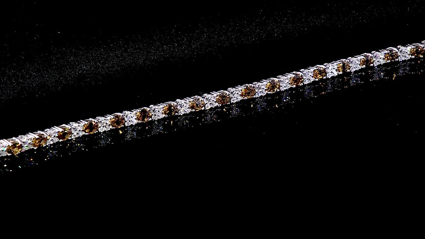 D'Joy Golden Turkizite, Moissanite Bracelet in Rhodium Over Sterling Silver (7.25 In) 9.30 ctw