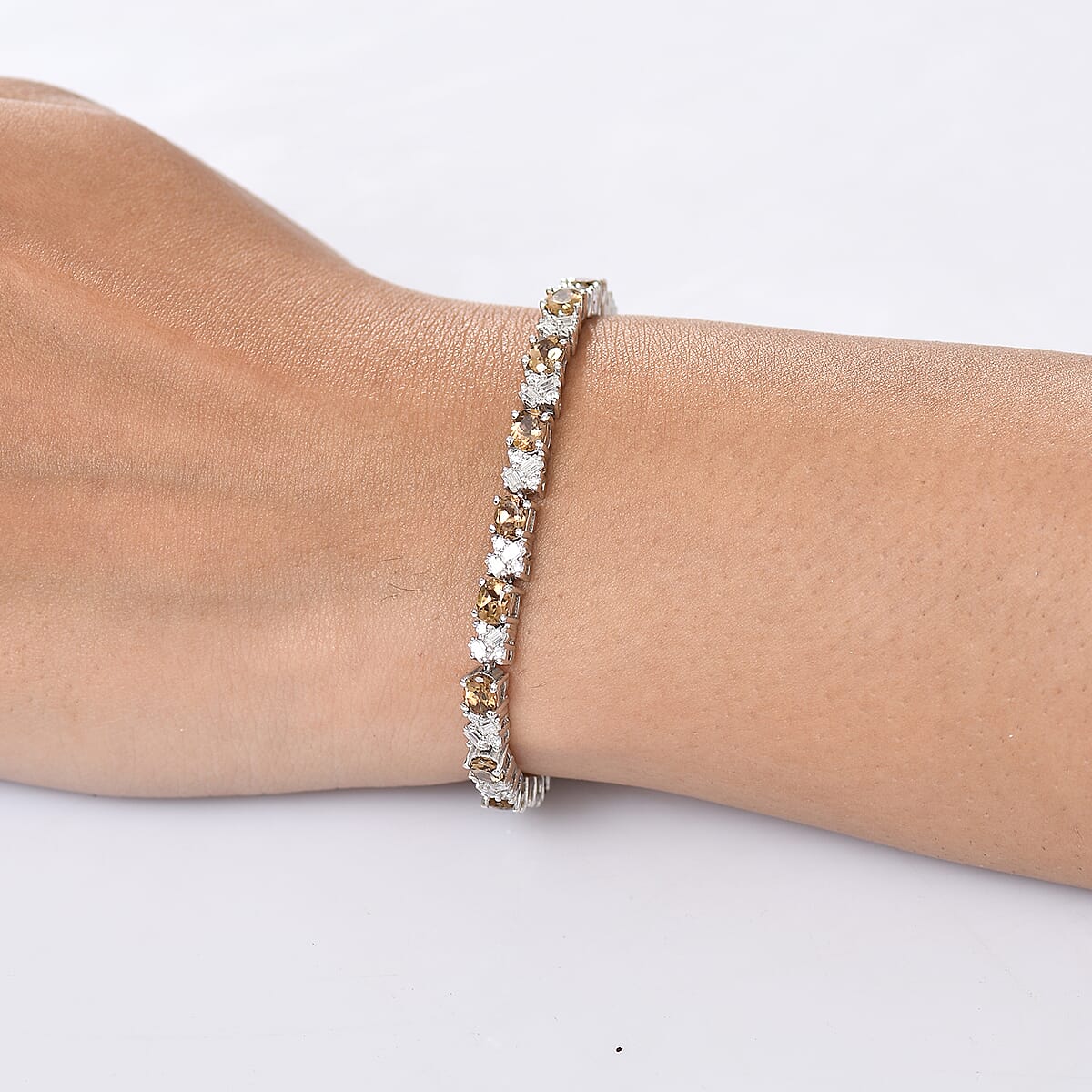 D'Joy Golden Turkizite and Moissanite 9.30 ctw Bracelet in Rhodium Over Sterling Silver (7.25 In) image number 2