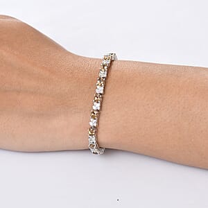 D'Joy Golden Turkizite and Moissanite 9.30 ctw Bracelet in Rhodium Over Sterling Silver (7.25 In)