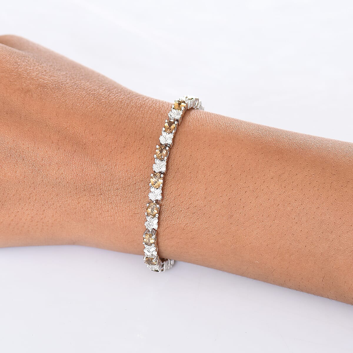 D'Joy Golden Turkizite and Moissanite 8.30 ctw Bracelet in Rhodium Over Sterling Silver (6.50 In) image number 2