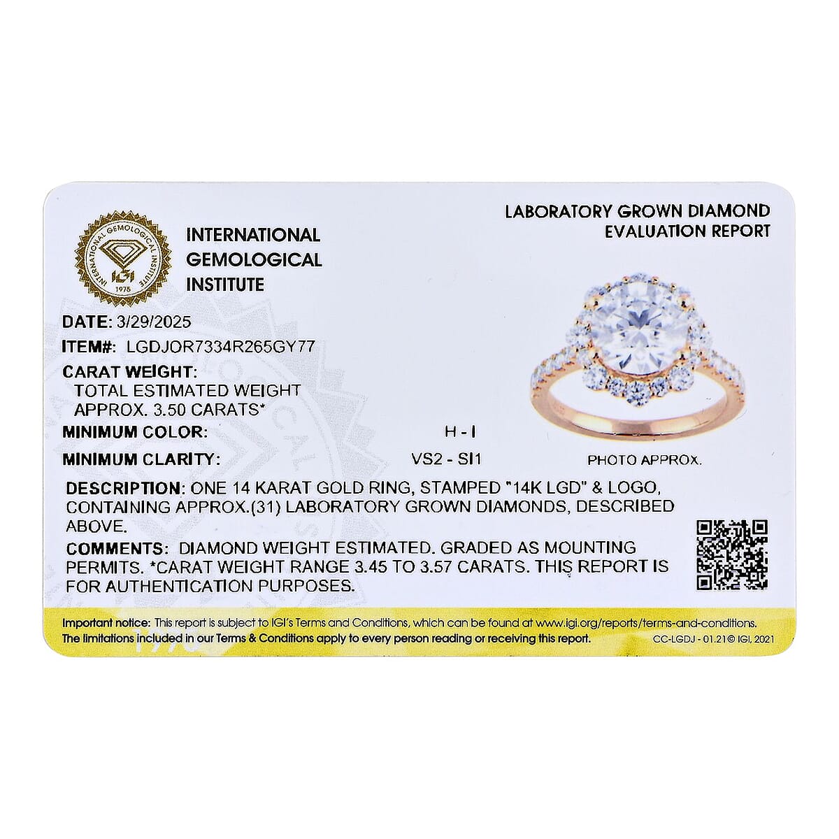 Certified Luxuriant Lab Grown Diamond VS2 3.50 ctw Ring in 14K Yellow Gold (Size 7.0) image number 6