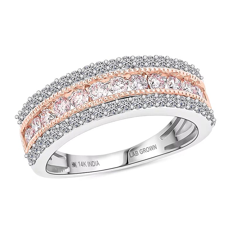 Luxuriant Lab Grown Pink Diamond (IR) and Lab Grown Diamond VS 1.00 ctw  Regal Aura Ring in 14K White and Rose Gold (Size 10.0)