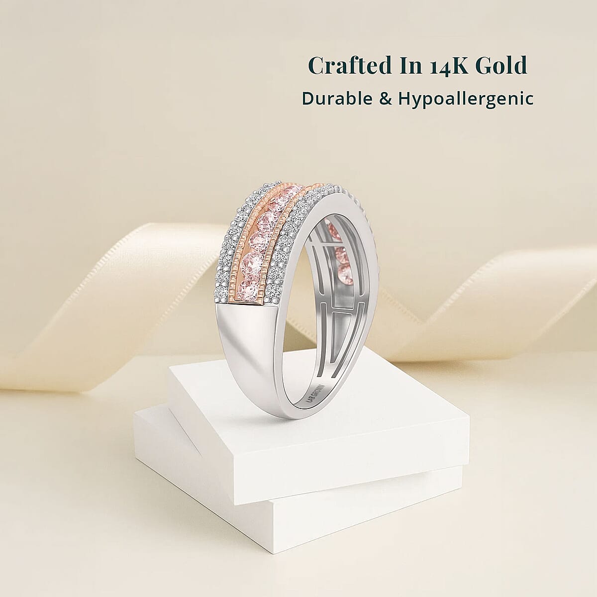 Luxuriant Lab Grown Pink Diamond (IR) and Lab Grown Diamond VS 1.00 ctw Ring in 14K White and Rose Gold (Size 10.0) image number 2