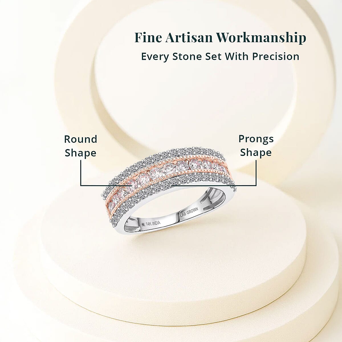 Luxuriant Lab Grown Pink Diamond (IR) and Lab Grown Diamond VS 1.00 ctw Ring in 14K White and Rose Gold (Size 10.0) image number 4