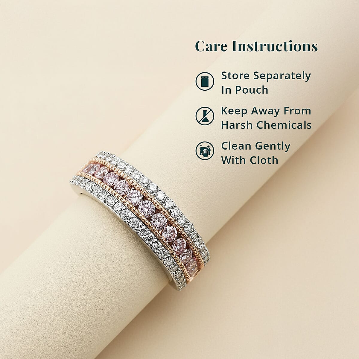 Luxuriant Lab Grown Pink Diamond (IR) and Lab Grown Diamond VS 1.00 ctw Ring in 14K White and Rose Gold (Size 10.0) image number 5