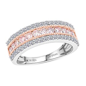 Luxuriant Lab Grown Pink Diamond (IR) and Lab Grown Diamond VS 1.00 ctw Ring in 14K White and Rose Gold (Size 6.0)