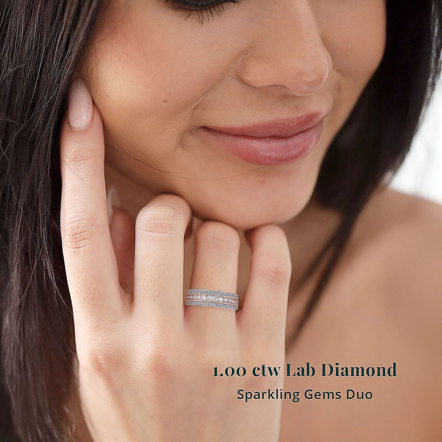 Luxuriant Lab Grown Pink Diamond (IR) and Lab Grown Diamond VS 1.00 ctw Ring in 14K White and Rose Gold (Size 6.0)