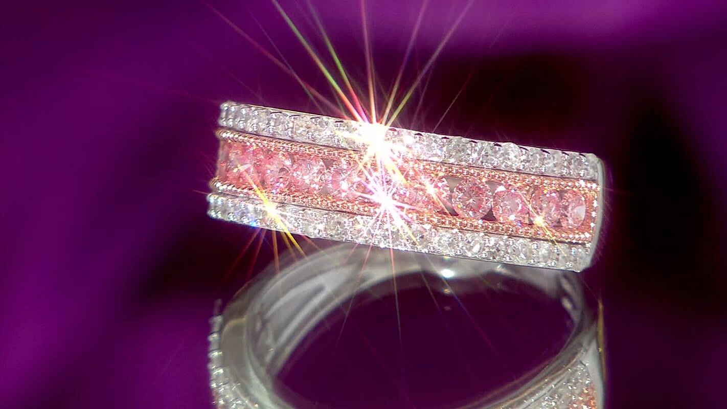 Luxuriant Lab Grown Pink Diamond (IR) and Lab Grown Diamond VS 1.00 ctw Ring in 14K White and Rose Gold (Size 6.0)