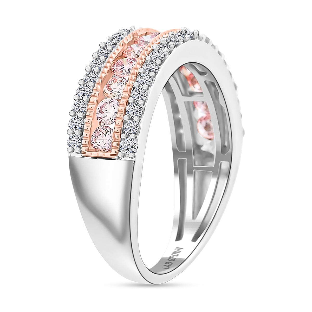 Luxuriant Lab Grown Pink Diamond (IR) and Lab Grown Diamond VS 1.00 ctw Ring in 14K White and Rose Gold (Size 6.0) image number 3