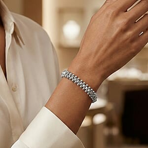 Spherical Beaded Bangle Bracelet in Silvertone (7.50 In)