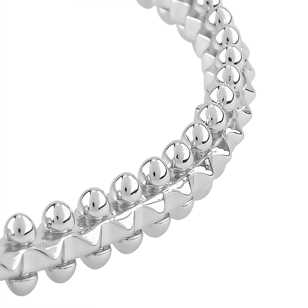 Spherical Beaded Bangle Bracelet in Silvertone (7.50 In) image number 3