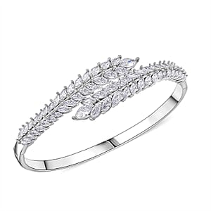 Simulated Diamond Bangle Bracelet in Silvertone (7.50 In)